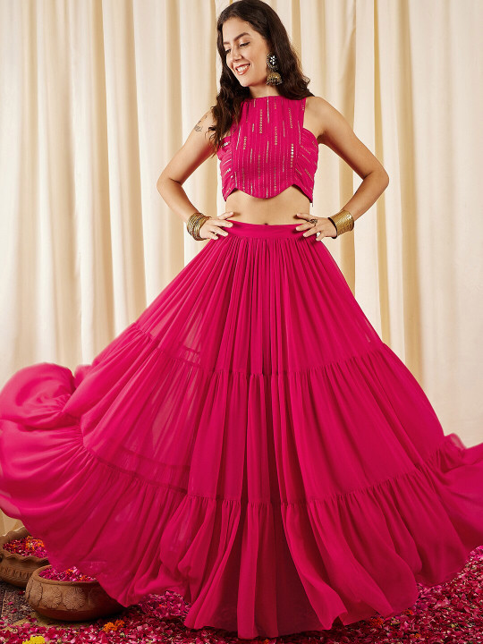 Inddus Embellished Sleeveless Crop Top With Skirts
