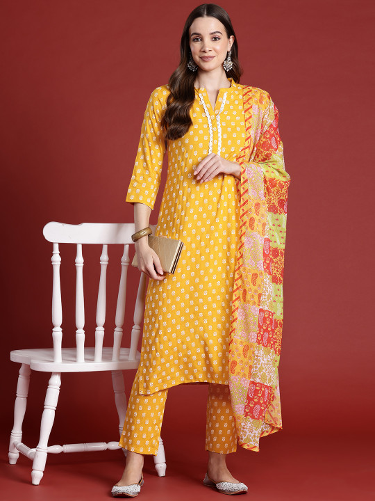 Anouk Ethnic Motifs Print Kurta with Trousers & Dupatta