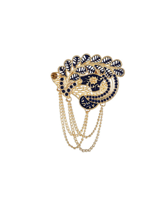 Mahi Men Meenakari Enamel Peacock Shaped Hanging Chains Brooch