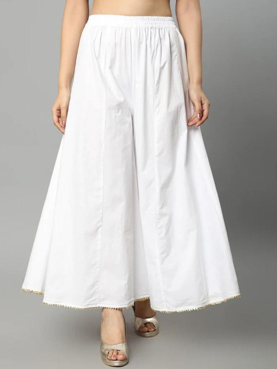 Mera Rang Gota-border Pure Cotton Flared Palazzo