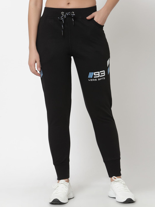 UZARUS Women Typography Printed Slim Fit Cotton Joggers