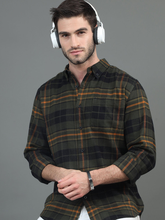 HERE&NOW Green Slim Fit Tartan Checks Casual Shirt