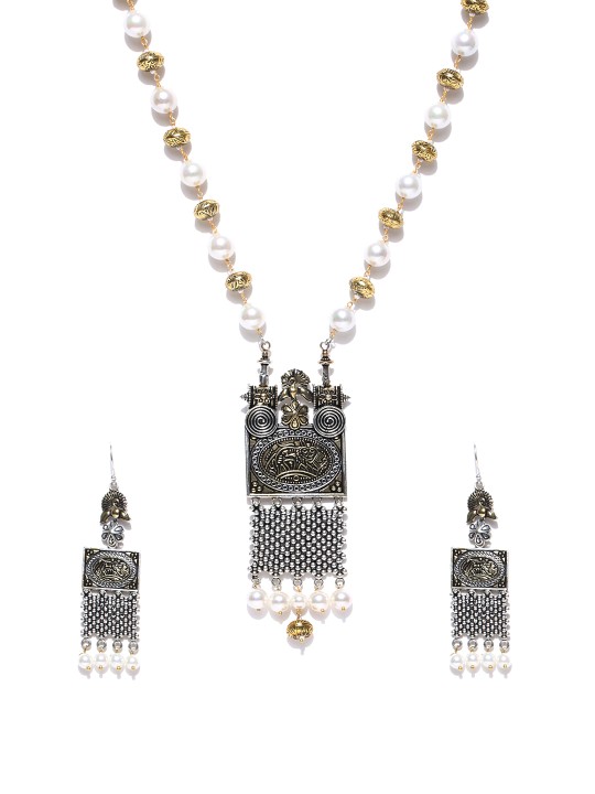 Antique Gold-Toned & White Beaded Tribal Jewellery Set