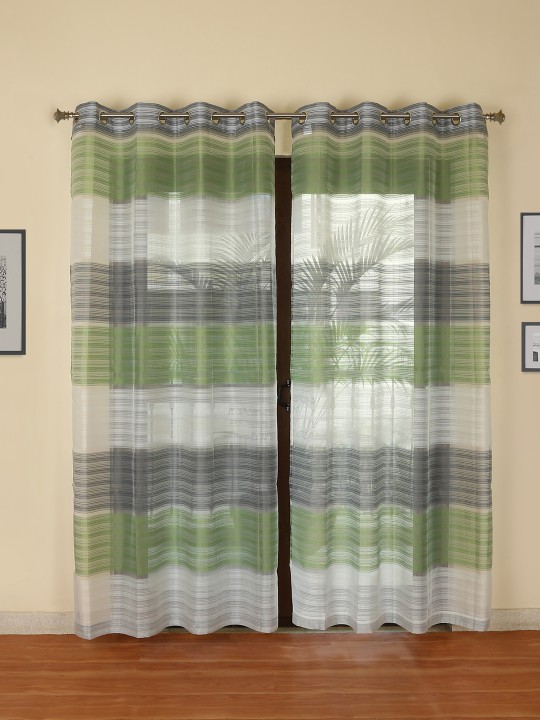 Green & Grey Set of 2 Door Curtains
