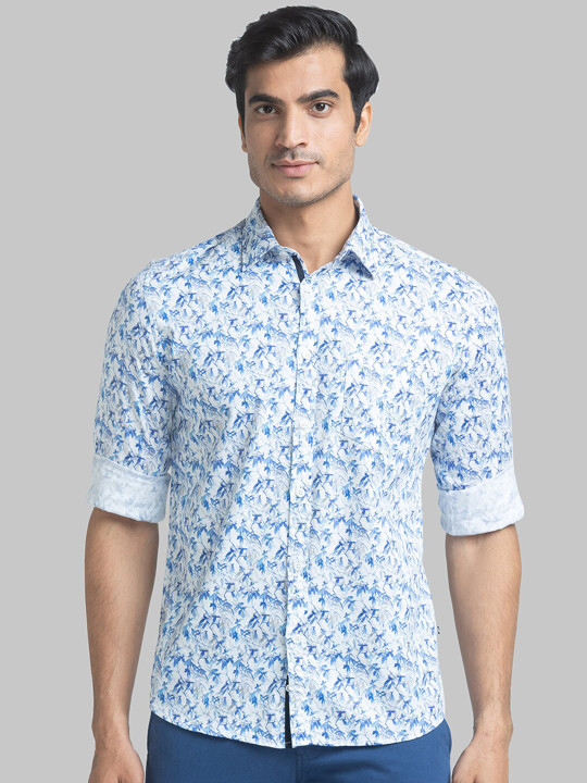 Parx Slim Fit Floral Printed Long Sleeves Pure Cotton Casual Shirt