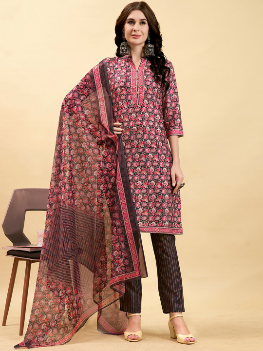Anouk Floral Printed Regular Kurta With Trousers & Dupatta