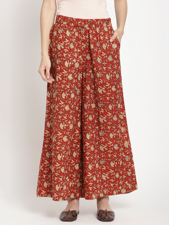 SAVI Ethnic Motifs Printed Knitted Ethnic Palazzos