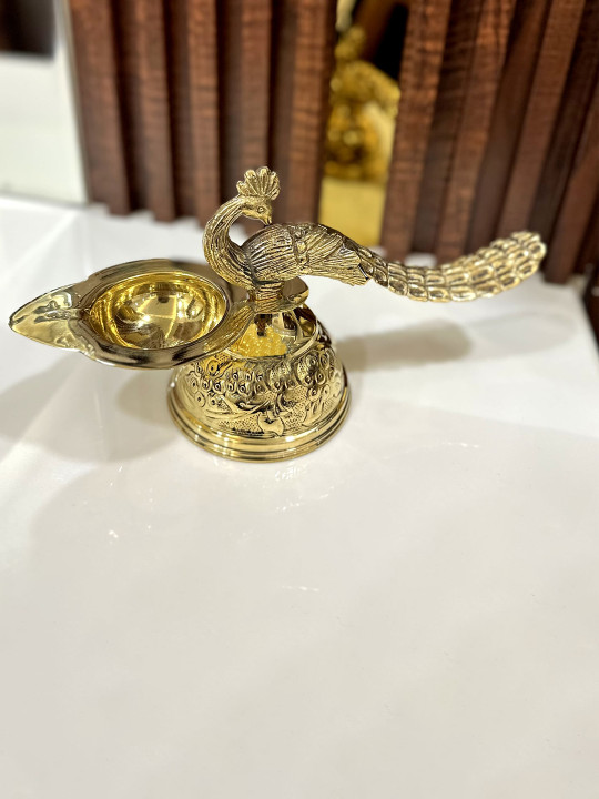 DSH Crafting Your Curiosity Gold Brass Peacock Design Oil Diya