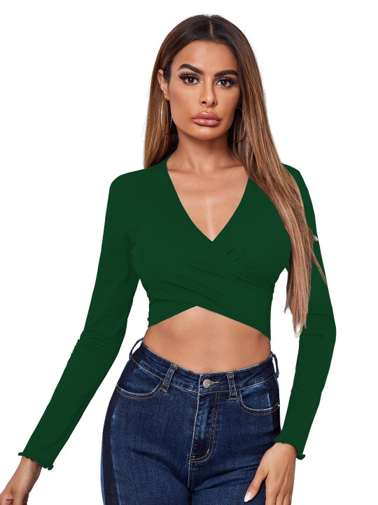 BAESD V-Neck Wrap Fitted Crop Top