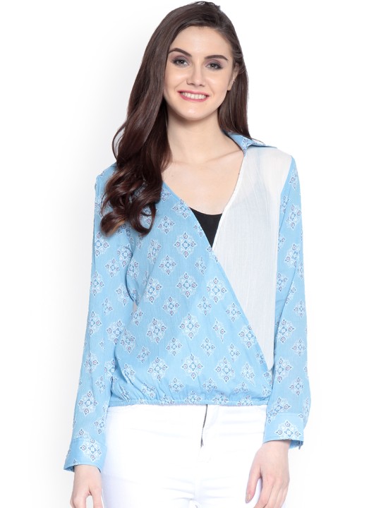 Women Blue Printed Top S
