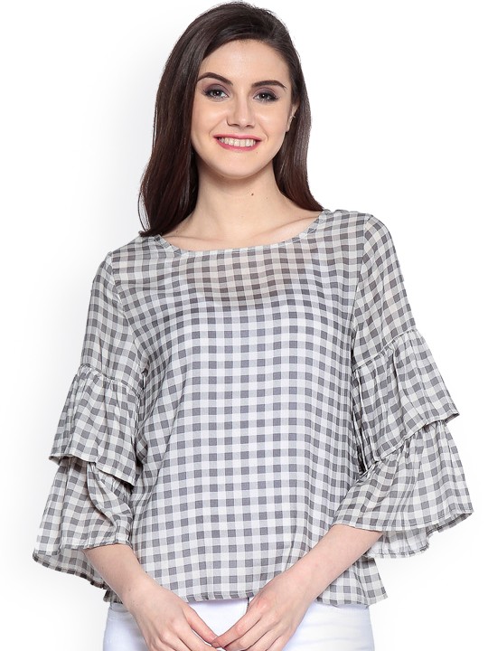 Women Grey Checked Top S