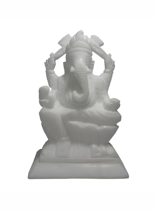 Avinash Handicrafts Ganesha White Marble Matte Prayer Room Small Showpiece - 3.9 Inches