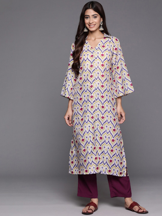 KALINI Women Off White Regular Kurta with Trousers