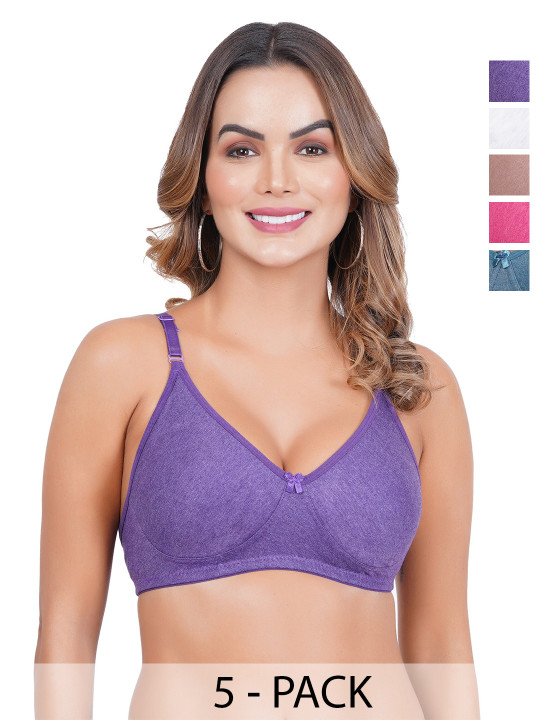 Liigne Pack Of 5 Full Coverage Non Padded Everyday Bra With All Day Comfort