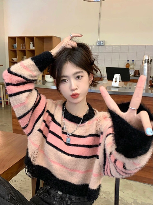 StyleCast Pink Teen Girls Striped Long Sleeves Casual Top