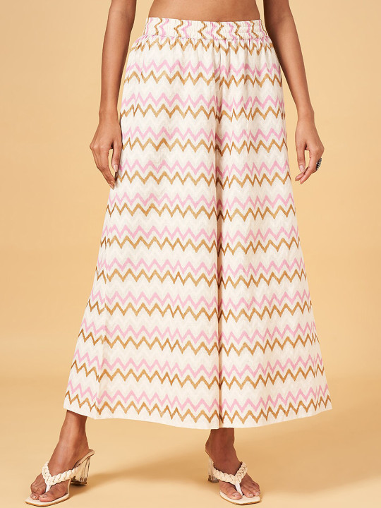 RANGMANCH BY PANTALOONS Chevron Printed Flared Palazzos