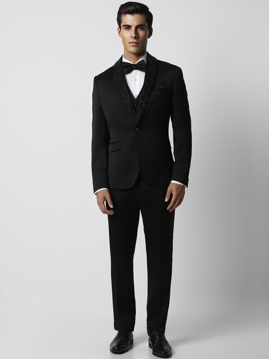 Van Heusen Notched Lapel Long Sleeves Single-Breasted Slim Fit 3-Piece Suit