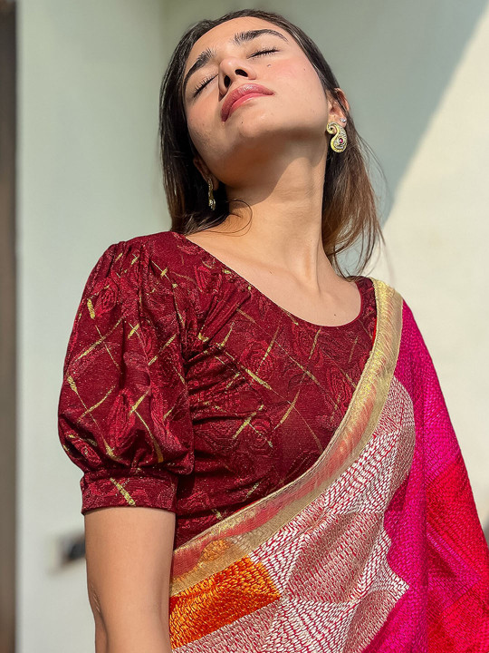 Bindigasm's Advi Embellished Stretchable Jacquard Saree Blouse