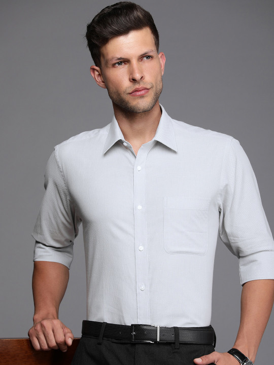 Raymond Pure Cotton Self Design Textured Slim Fit Formal Shirt