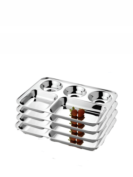 LEROYAL Silver Toned 4 Pieces Stainless Steel Glossy Plates