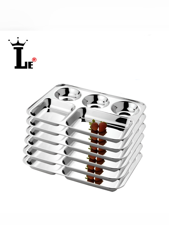 LEROYAL Silver Toned 6 Pieces Stainless Steel Glossy Plates