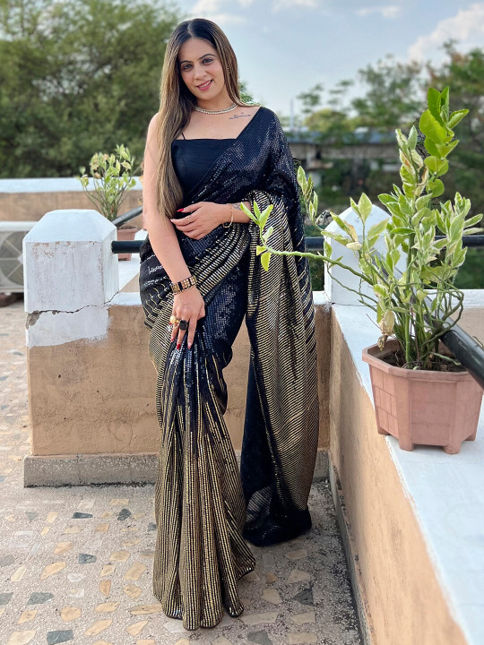 Anouk Black Embellished Sequinned Pure Georgette Saree