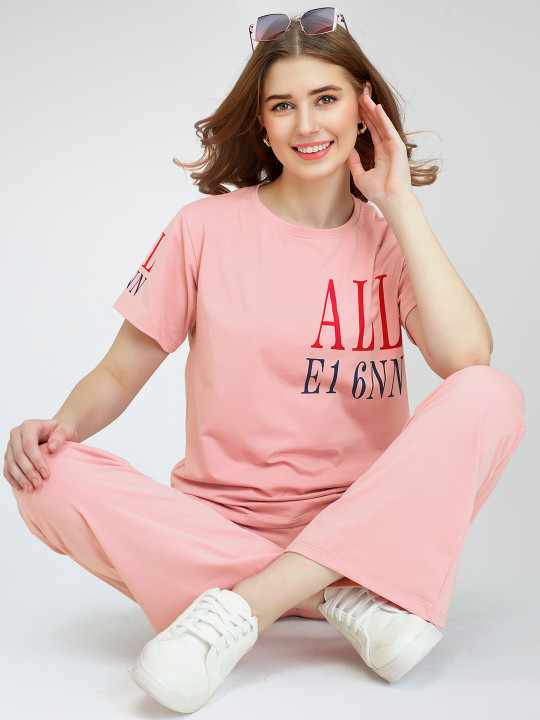 Zeyo ZEYO Printed Round Neck Co-Ords
