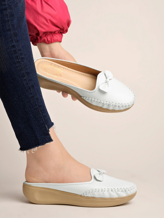 Shoetopia Women Lightweight Comfort Insole Mule Loafers With Bows