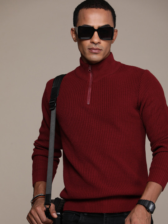 Roadster Men Pullover Sweater with Zip Detail