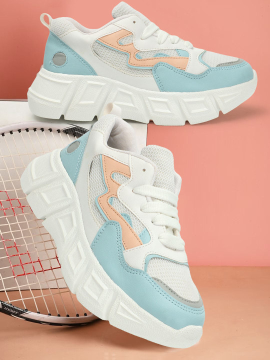 Roadster The Lifestyle Co. Women White & Blue Colourblocked Flatform Sneakers