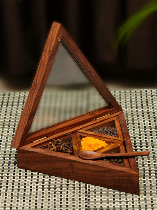 Freakway Brown Wooden Triangle Shape Spice Box