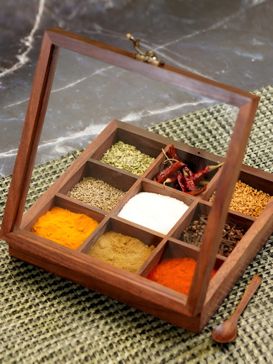 Freakway Brown Wooden Square Spice Box