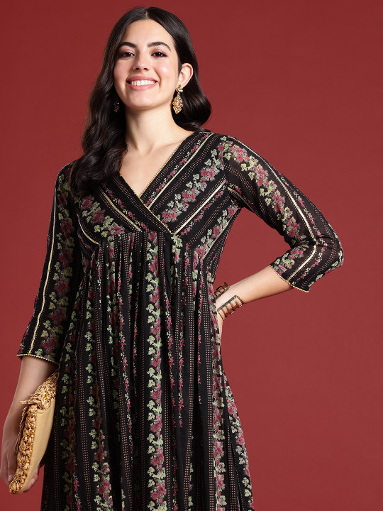Anouk Women Floral Printed Gotta Patti A-Line Kurta