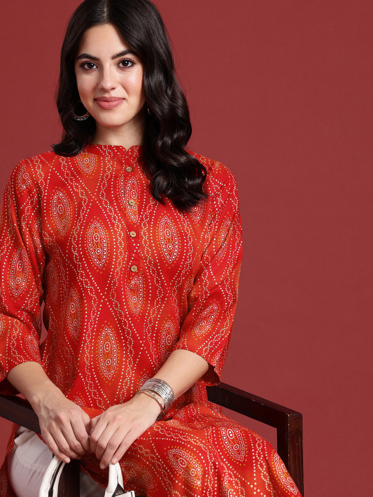 Anouk X fwd Women Bandhani Printed Straight Kurta