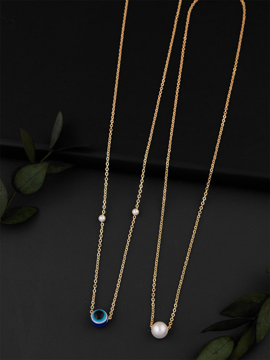 DressBerry Set Of 2 Brass Gold-Plated Stone Studded Antique Chain