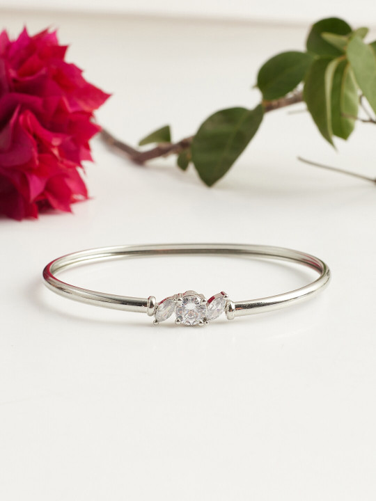 Voylla Sparking Elegance Rhodium-Plated Cubic Zirconia Kada Bracelet