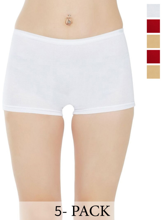 arLa APPAREL Pack Of 5 Seamless Pure-Cotton Boyshorts(P5)_BoyShort-2Beige_2 Maroon_White