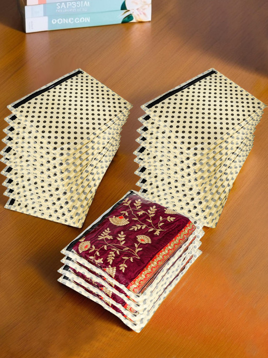 Kuber Industries Cream & Black 24 Pieces Dot Printed Cloth Organisers