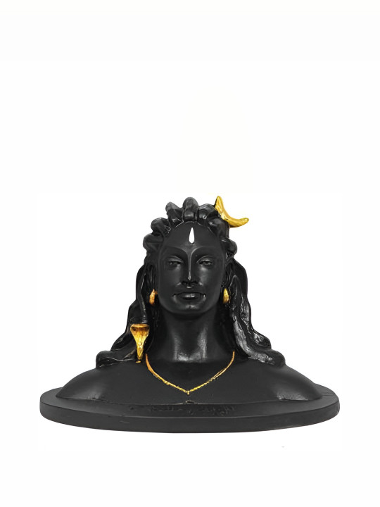 Navyaksh Adiyogi Shiva Black Polyresin Glossy Prayer Room Hand-Crafted Small Showpiece - 3.1 Inches