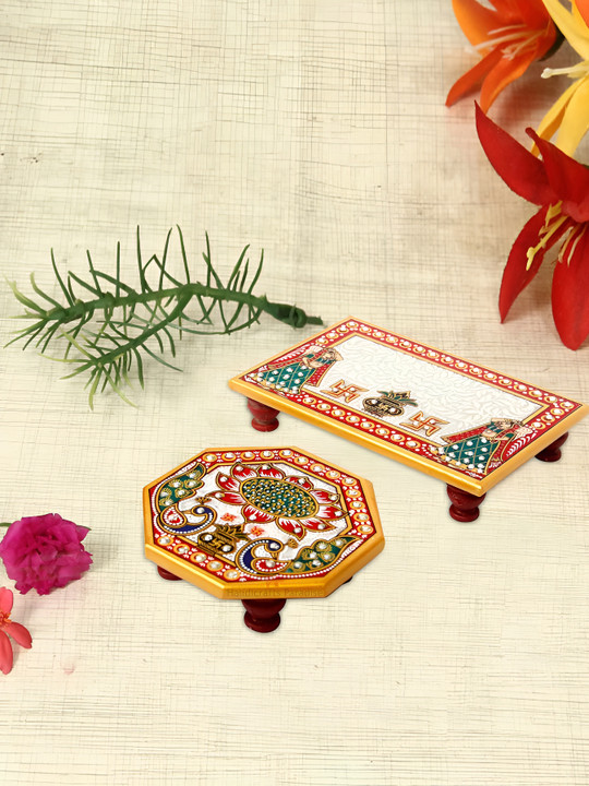 HANDICRAFTS PARADISE Marble 2 Piece Easy to Clean Ganesh Chaturthi Chowkie