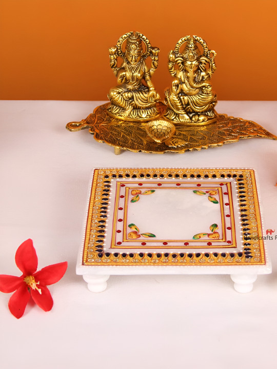 HANDICRAFTS PARADISE Marble Easy to Clean Ganesh Chaturthi Chowkie