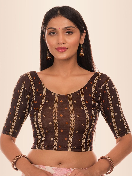 Bindigasm's Advi Ethnic Motifs Printed Stretchable Saree Blouse
