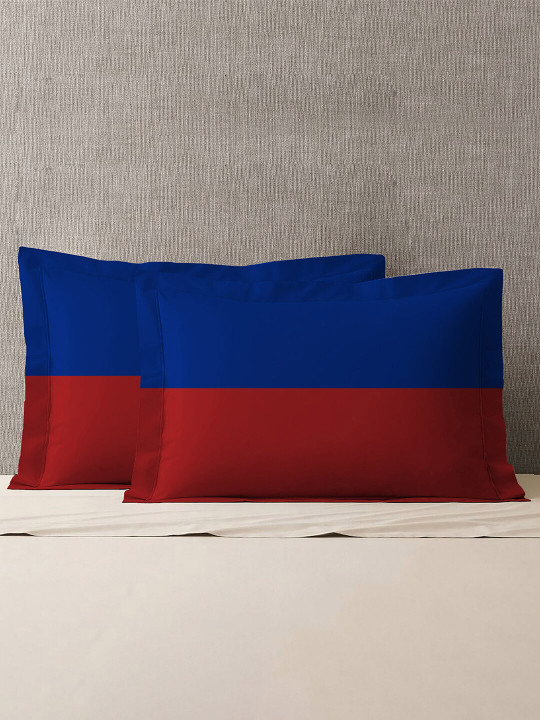 MYTRIDENT Blue & Red 2 Pieces Pure Cotton Rectangle Pillow Covers