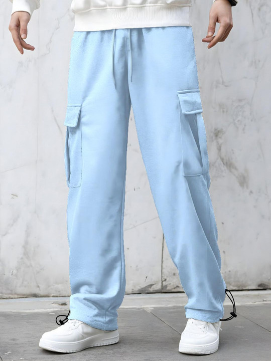 NOBERO Men Onyx Oversized Relaxed Fit Mid-Rise Joggers With Utility Box Pockets