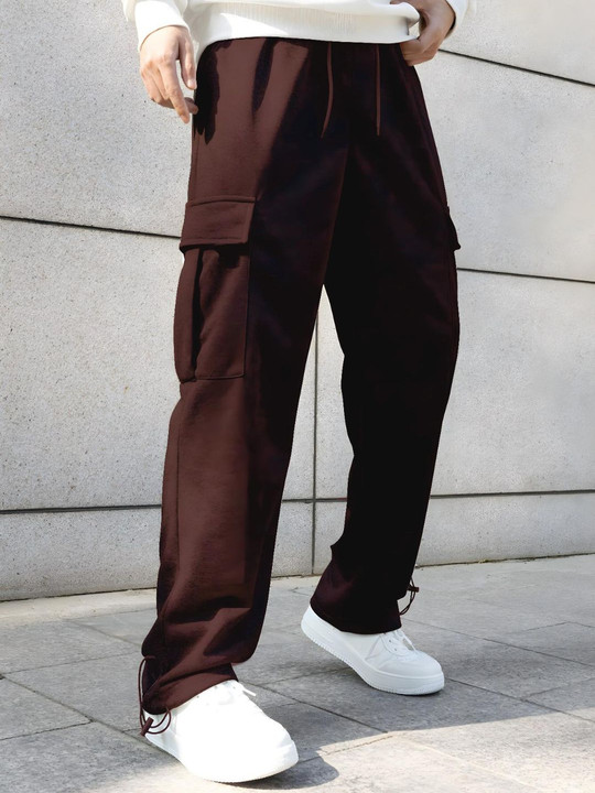 NOBERO Men Onyx Oversized Relaxed Fit Mid-Rise Joggers With Utility Box Pockets