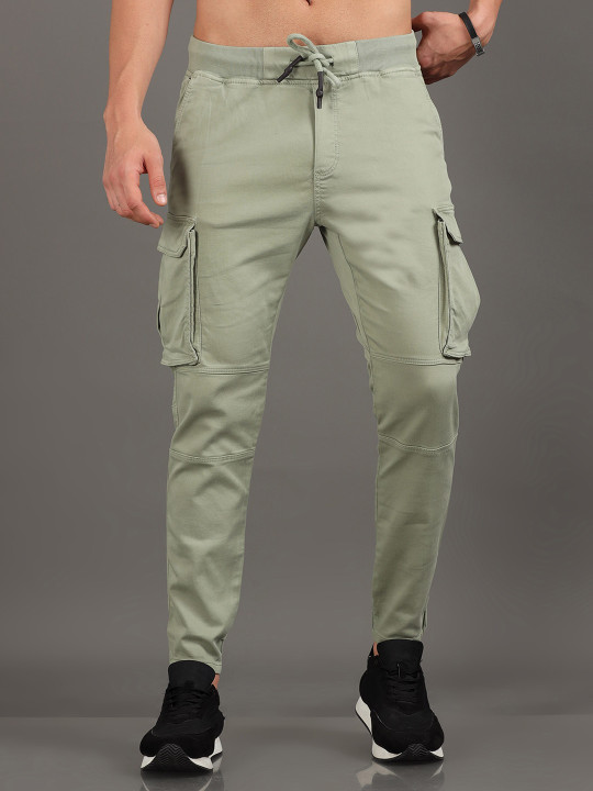 HERE&NOW Men Green Slim Fit Mid-Rise Cotton Joggers