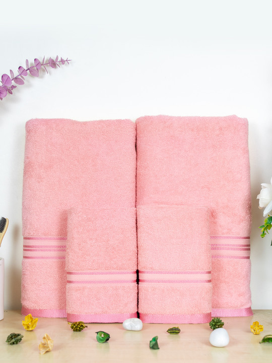 Aura Peach 4Pcs Cotton 400 GSM Towel Set