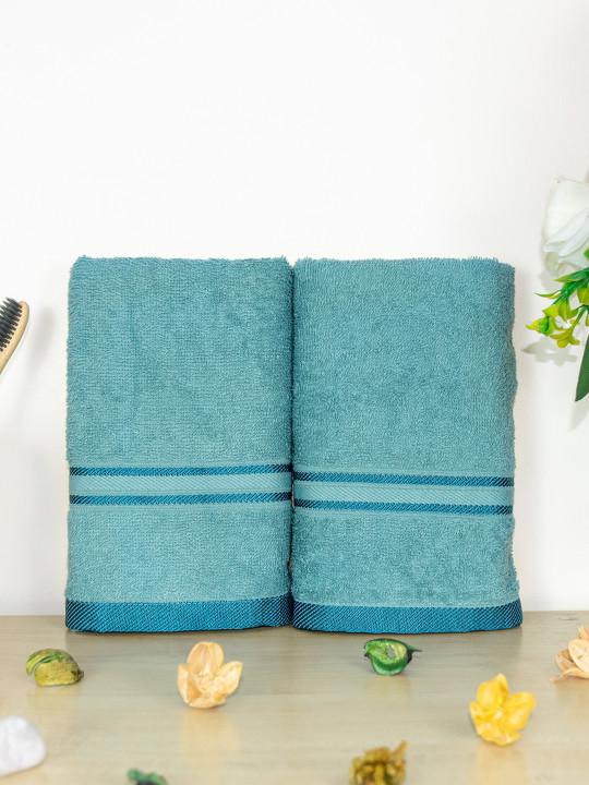 Aura Turquoise Blue 2-Pcs 400 GSM Pure Cotton Hand Towels