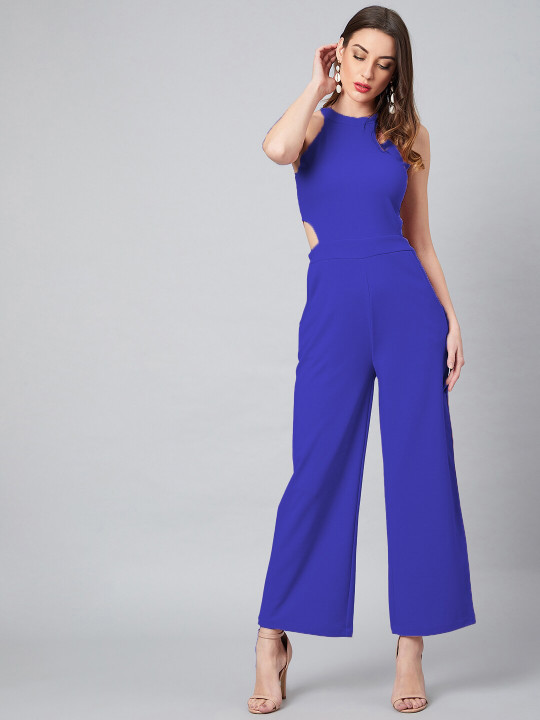 Athena Blue Halter Neck Cut-Out Detailed Jumpsuit
