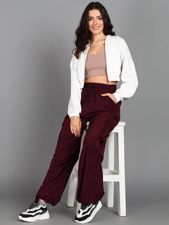 Roadster The Lifestyle Co. Women Maroon Mid Rise Plain Baggy Fit Cargos